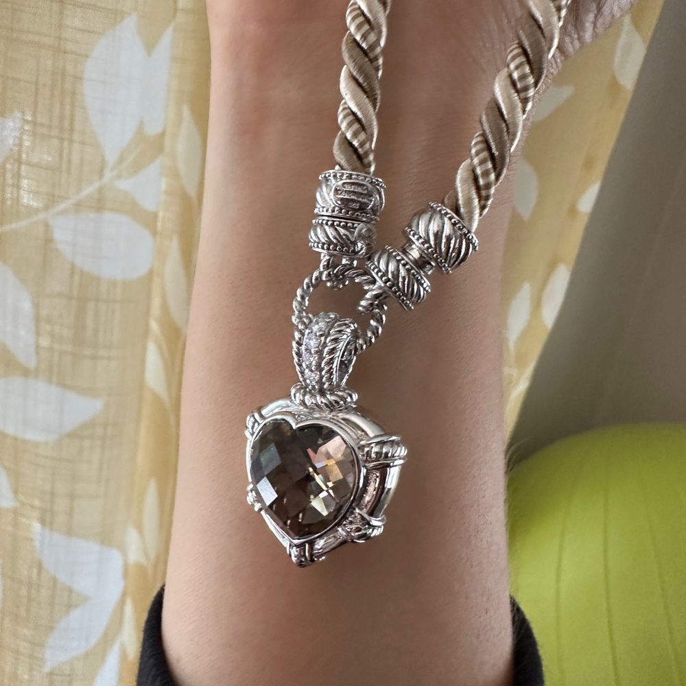 Judith Ripka Sterling Silver Gemstone Heart Rope Necklace